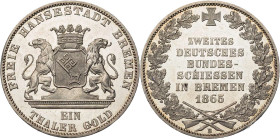 BREMEN STADT
 Taler 1865 B Auf das 2. Deutsche Bundesschießen AKS 16; J. 27; Thun 126. Erstabschlag, St