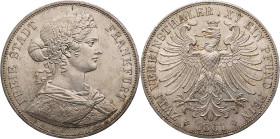 FRANKFURT STADT
 Doppelter Vereinstaler 1861 AKS 4; J. 43; Thun 145. kl. Kratzer und Randfehler, fast vz
