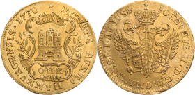 HAMBURG STADT
 Dukat 1770 OHK Mit Titel Josefs II., Vs.: verzierte Wappenkartusche, Rs.: bekrönter Doppeladler mit Reichsapfel auf der Brust sowie Sc...