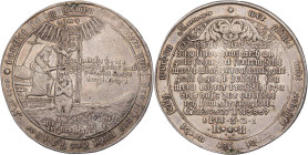 HARZ
 Tauftaler 1708 RB Zellerfeld, Mzm. Rudolf Bornemann Vs.: Taufe Jesu im Jordan, Rs.: Schrift Katsouros 6. 29.04 g. Henkelspur, ss
ex Slg. Karl ...