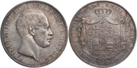 HESSEN HESSEN-KASSEL, LANDGRAFSCHAFT, SEIT 1803 KURFÜRSTENTUM
Friedrich Wilhelm, 1847-1866. Doppeltaler 1854 AKS 60; J. 47a; Thun 188. Kratzer, kl. R...