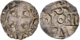KÖLN KÖNIGLICHE MÜNZSTÄTTE
Otto III., 983-1002, ab 996 als Kaiser. Denar 996-1002 Rs.: + ODDO + MP AVG, Kreuz, in den Winkeln je eine Kugel, Rs.: S /...