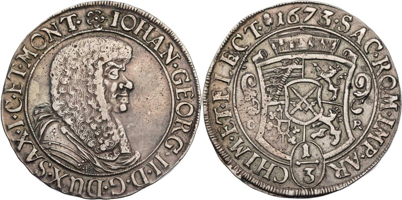 SACHSEN SACHSEN, KURFÜRSTENTUM
Johann Georg II., 1656-1680. 1/3 Taler 1673 CR D...