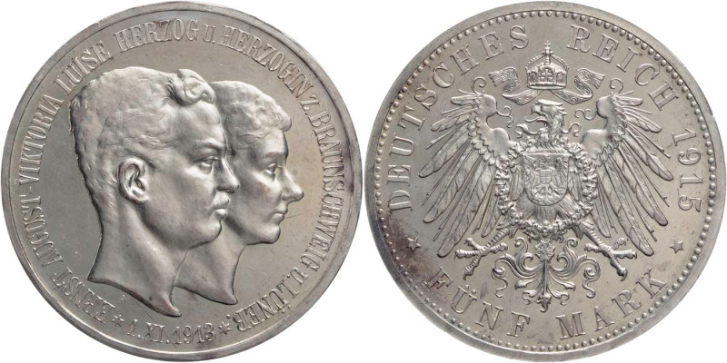 REICHSSILBERMÜNZEN BRAUNSCHWEIG
Ernst August, 1913-1918. 5 Mark 1915 A Zum Regi...