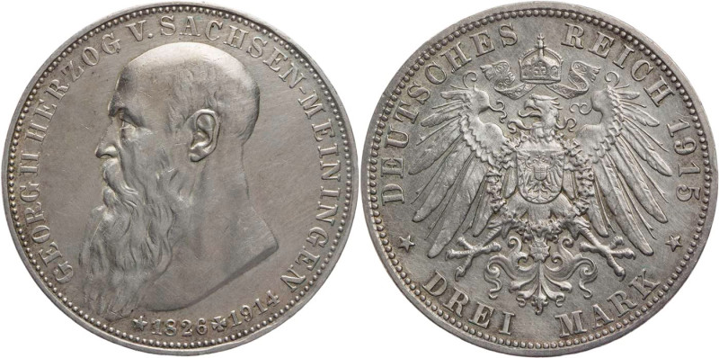 REICHSSILBERMÜNZEN SACHSEN-MEININGEN
Georg II., 1866-1914. 3 Mark 1915 (D) Auf ...