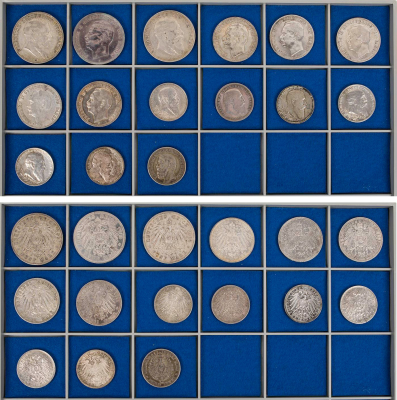 KAISERREICH
 Lot Silbermünzen BADEN: 2 Mark 1876 G, J. 26; 2 Mark 1902 (G) (4),...