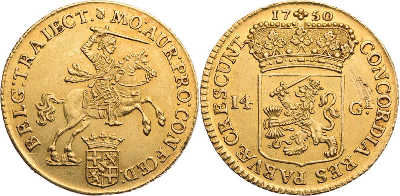 NIEDERLANDE UTRECHT
Provinz. 14 Gulden (Goldener Reiter) 1750 Vs.: Reiter n. r....