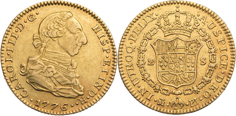 SPANIEN KÖNIGREICH
Carlos III., 1759-1788. 2 Escudos 1776 PJ Madrid Fb. 286; KM...