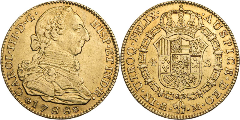 SPANIEN KÖNIGREICH
Carlos III., 1759-1788. 4 Escudos 1788 M Madrid Fb. 284; KM ...