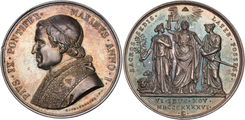 Pius IX., 1846-1878. Silbermedaille 1846 v. G. Cerbara Auf die feierliche Inbesi...