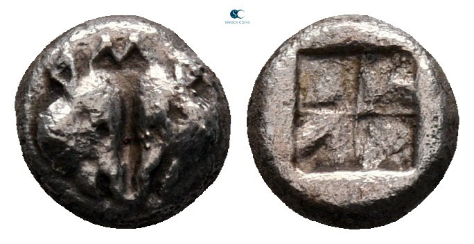 Lesbos. Uncertain mint circa 500-450 BC. 
BI 1/24 Stater

7 mm, 0,53 g


...