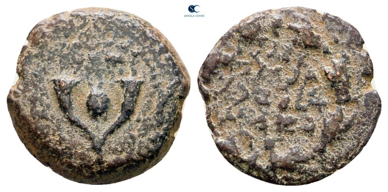 Judaea. Jerusalem. John Hyrcanus I 135-104 BC. 
Prutah Æ

13 mm, 1,68 g


...