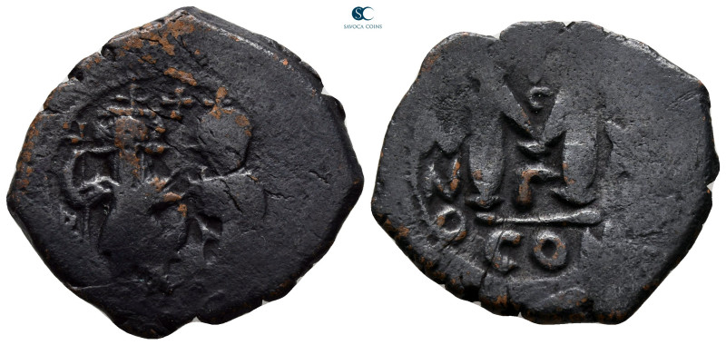 Heraclius with Heraclius Constantine AD 610-641. Constantinople
Follis or 40 Nu...