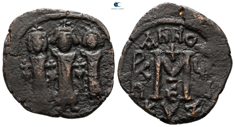 Heraclius, with Martina and Heraclius Constantine AD 610-641. Cyzicus
Follis or...