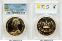 Victoria gilt copper-nickel Proof Piefort INA Retro Fantasy Issue "Sydney - New South Wales" Crown 1851-Dated PR69 PCGS, KM-X-Unl. 

HID09801242017

©...