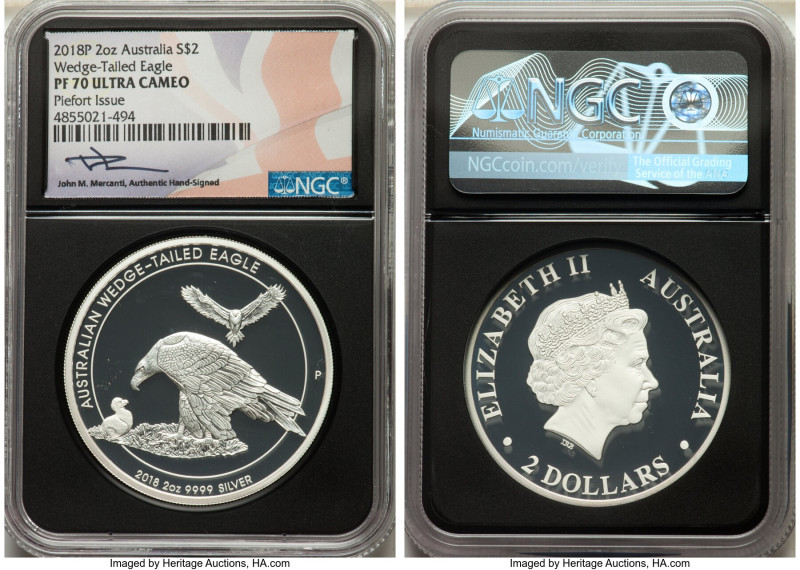 Elizabeth II Pair of Certified silver Proof Piefort "Wedge-Tailed Eagle" 2 Dolla...