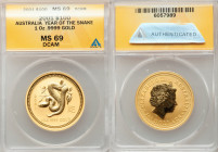 Elizabeth II gold "Year of the Snake" 100 Dollars 2001 MS69 Deep Cameo ANACS, Perth mint, KM543. 

HID09801242017

© 2022 Heritage Auctions | All Righ...