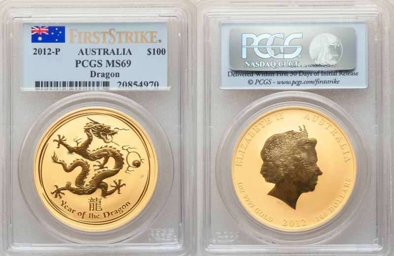 Elizabeth II gold "Year of the Dragon" 100 Dollars 2012-P MS69 PCGS, Perth mint,...