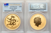 Elizabeth II gold "Year of the Dragon" 100 Dollars 2012-P MS69 PCGS, Perth mint, KM1674. First Strike holder. Mintage: 38. 

HID09801242017

© 2022 He...