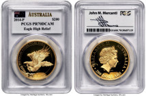 Elizabeth II gold Proof High Relief "Wedge-Tailed Eagle" 200 Dollars (2 oz) 2014-P PR70 Deep Cameo PCGS, Perth mint, KM-Unl. Slab hand signed by desig...