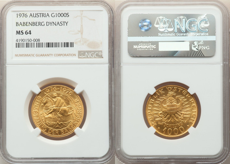 Republic gold "Babenberg Dynasty" 1000 Schilling 1976 MS64 NGC, KM2933. 

HID098...