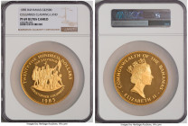 Elizabeth II gold Proof "Columbus Claiming Land" 2500 Dollars (12 oz) 1985 PR69 Ultra Cameo NGC, Valcambi mint, KM112. Mintage is listed as 200 on COA...