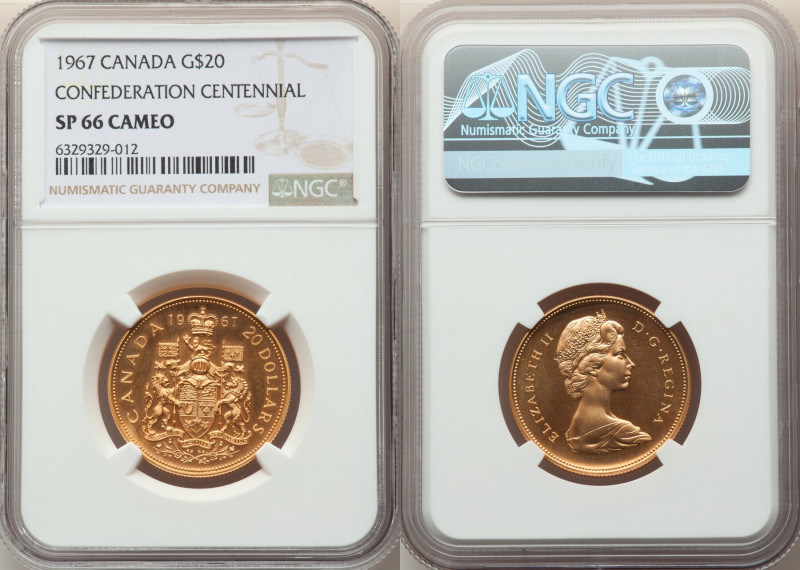 Elizabeth II gold Specimen "Confederation Centennial" 20 Dollars 1967 SP66 Cameo...