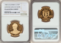 Republic gold Proof "Antonio Jose De Sucre" 15000 Pesos 1980 PR66 Ultra Cameo NGC, KM276. Mintage: 250. Commemorating the 150th anniversary of the dea...