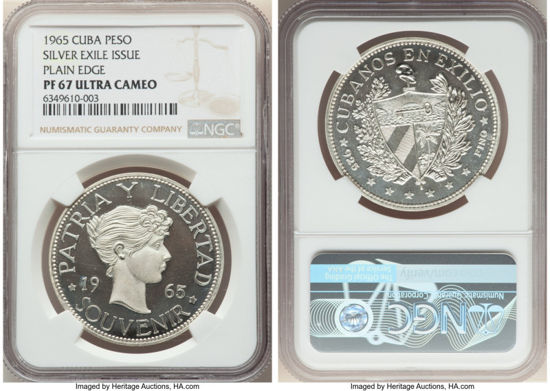 Exile Issue silver Proof Souvenir Peso 1965 PR67 Ultra Cameo NGC, KM-XM5.1. Plai...