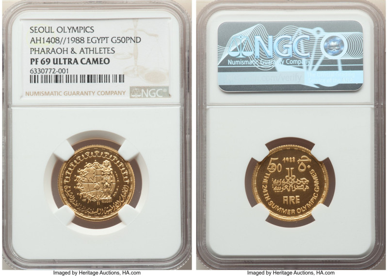 Republic gold Proof "Seoul Olympic Games - Pharaoh & Athletes" 50 Pounds AH 1408...