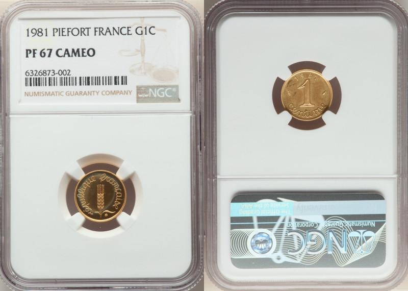 Republic gold Proof Piefort Centime 1981 PR67 Cameo NGC, KM-P685. Mintage of onl...