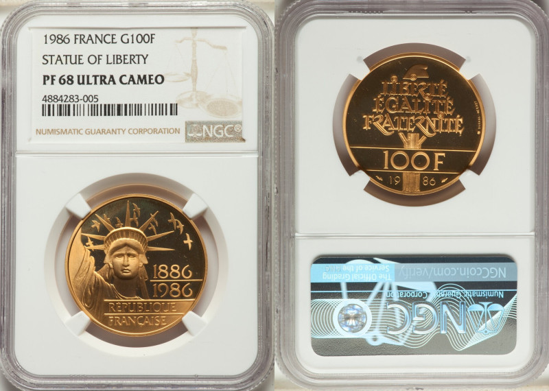 Republic 4-Piece Lot of Certified gold Proof 100 Francs PR68 Ultra Cameo NGC, 1)...