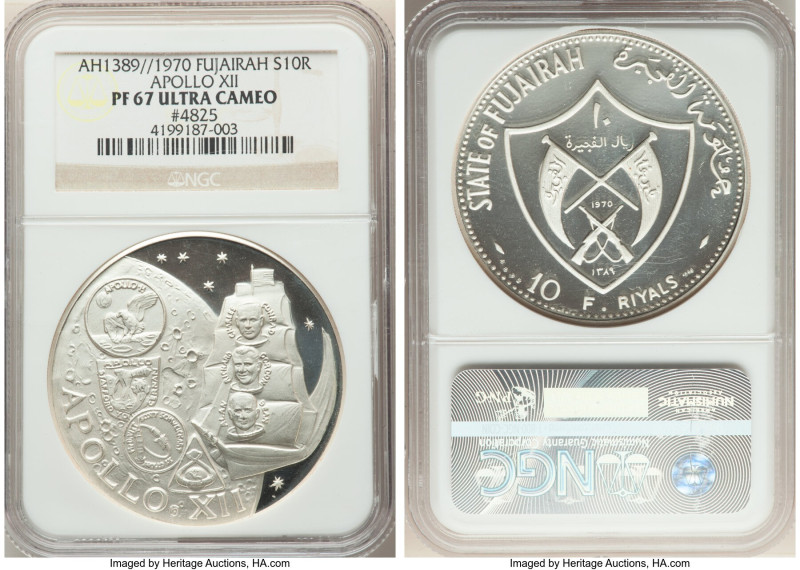 Fujairah. Muhammad bin Hamad al-Sharqi silver Proof "Apollo XII" 10 Riyals AH 13...