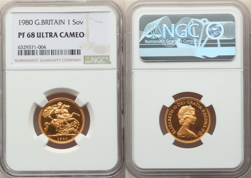 Elizabeth II gold Proof Sovereign 1980 PR68 Ultra Cameo NGC, KM919, S-SC1. 

HID...