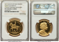 British Dependency. Elizabeth II gold Proof Crown 2015 PR70 Ultra Cameo NGC, Pobjoy mint, KM-Unl. Issued to commemorate Queen Elizabeth II as the long...
