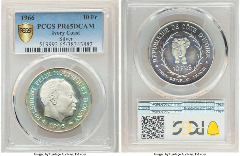 Republic Pair of Certified silver 10 Francs PCGS, 1) Ivory Coast: Proof 10 Franc...