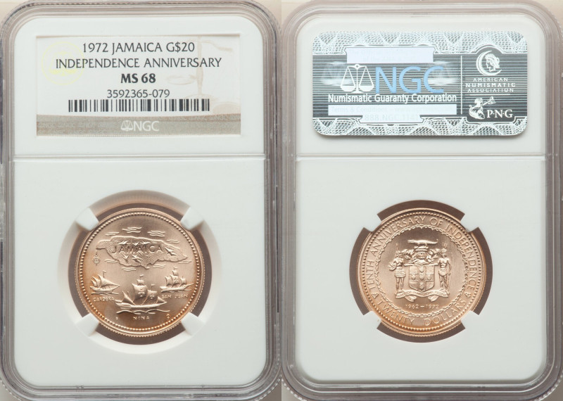 Elizabeth II gold "Independence 10th Anniversary" 20 Dollars 1972 MS68 NGC, KM61...