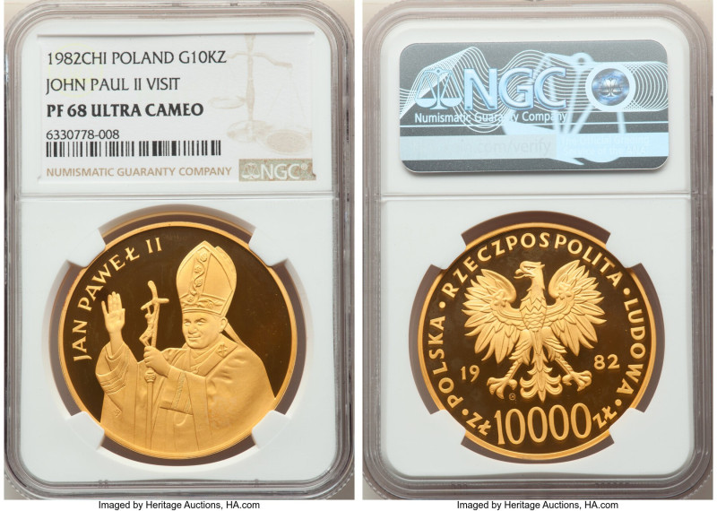 Republic gold Proof "Pope John Paul II Visit" 10000 Zlotych 1982-CHI PR68 Ultra ...