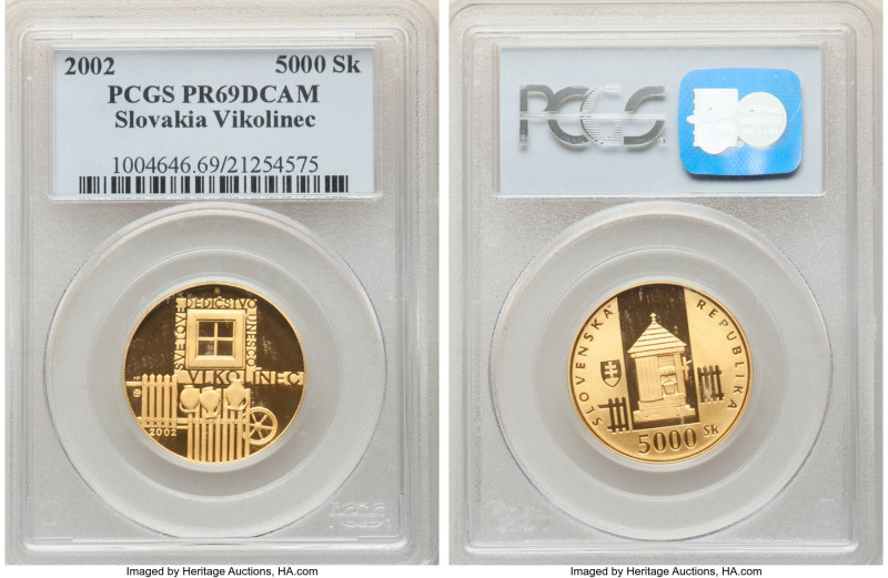 Republic gold Proof "Vikolinec" 5000 Korun 2002 PR69 Deep Cameo PCGS, KM61. 

HI...