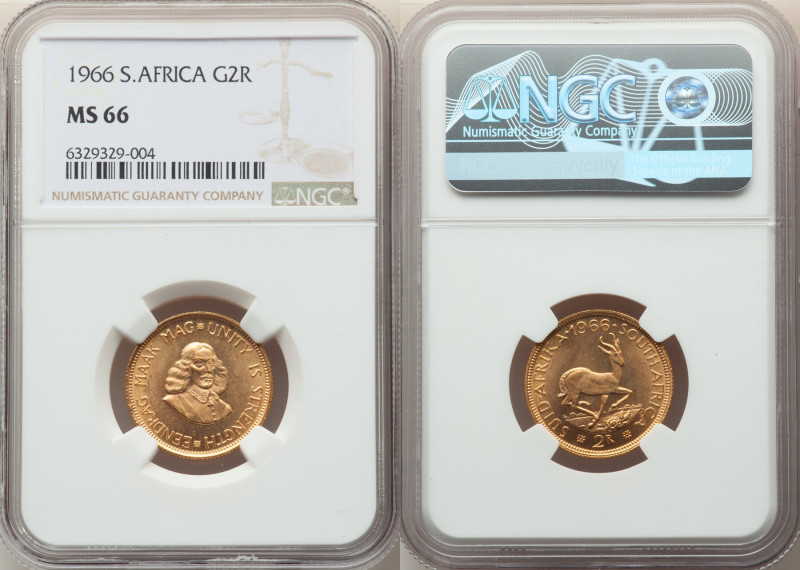 Republic gold 2 Rand 1966 MS66 NGC, Pretoria mint, KM64. Mintage: 10,000. 

HID0...