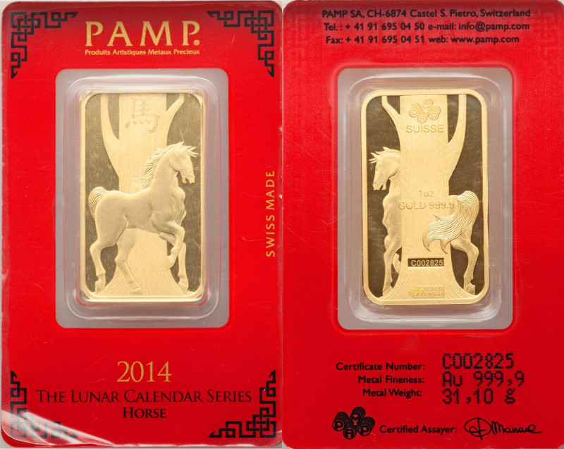 Confederation gold "Year of the Horse" Ingot 2014 UNC, KM-Unl. Lunar Calendar se...