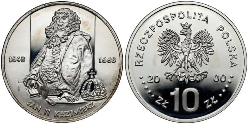 10 złotych 2000 Jan II Kazimierz - półpostać Wyraźny nalot.&nbsp; 
Grade: Proof...