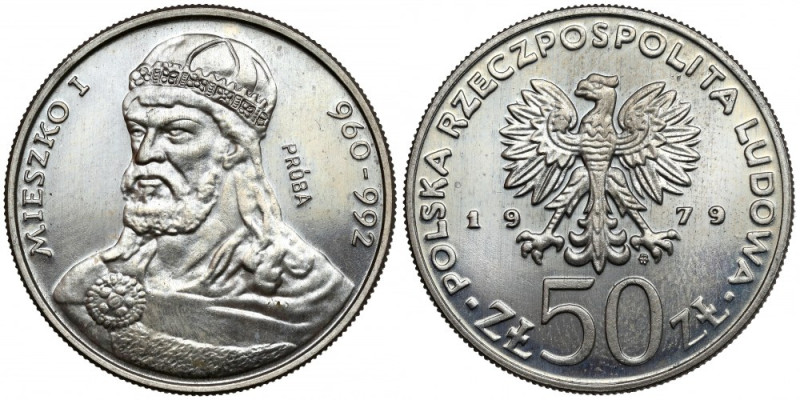 Próba MIEDZIONIKIEL 50 złotych 1979 Mieszko I - popiersie Bardzo rzadka próba te...