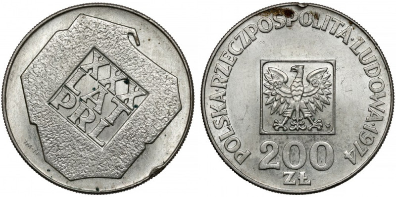 Destrukt 200 złotych 1974 XXX lat PRL - skrętka Destrukt menniczy - skrętka stem...