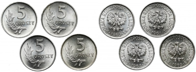 5 groszy 1960-1963, zestaw (4szt) Piękne.&nbsp; Reference: Parchimowicz 204.c-f...