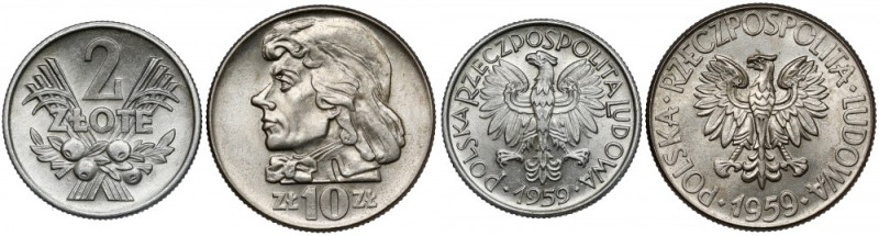 2 i 10 złotych 1959 - Jagody i Kościuszko (2szt) - rzadkie Najrzadsze 2 złote i ...