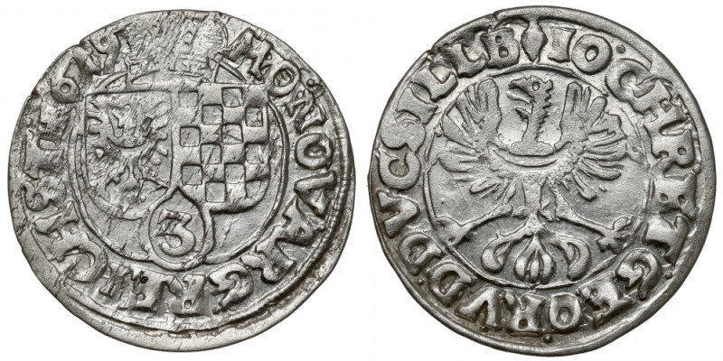 Śląsk, Jan Chrystian i Jerzy Rudolf, 3 krajcary 1619, Złoty Stok Piękny, z drobn...