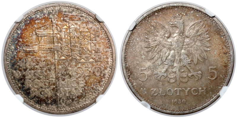 Sztandar 5 złotych 1930 - PIĘKNY Znakomita sztuka. 
 Mennicza, z naturalnym poł...