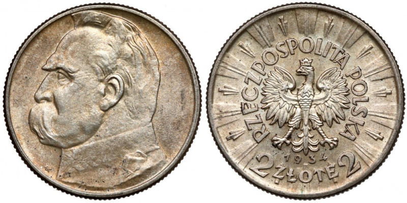 Piłsudski 2 złote 1934 Piękny egzemplarz. Rocznik trudny do zdobycia w takim sta...