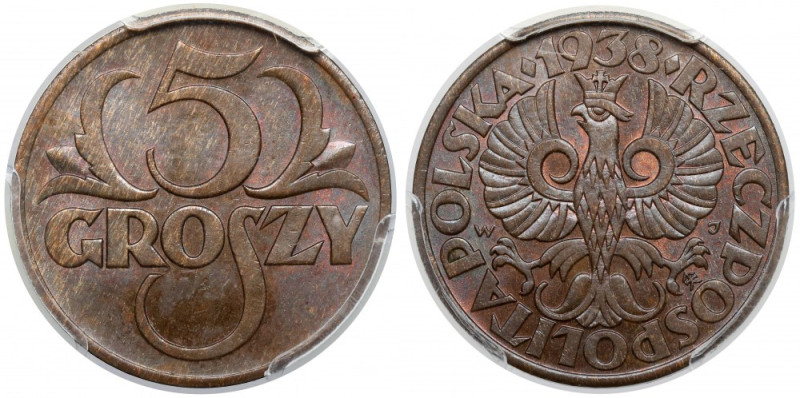 5 groszy 1938 Mennicza sztuka. 

Reference: Chałupski 2.7.9.a, Parchimowicz 10...